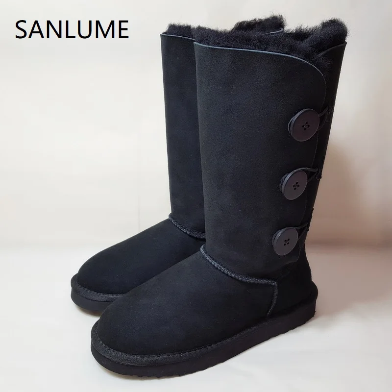 SANLUME/зимняя обувь черного цвета женские ботинки женские зимние сапоги до бедра из натуральной кожи с натуральным мехом овечья шерсть большой размер 41