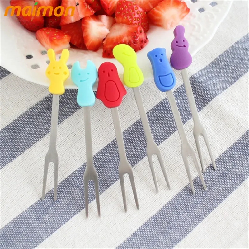 6 шт./компл. корейский мини стол из нержавеющей стали вилки для детей мультяшный