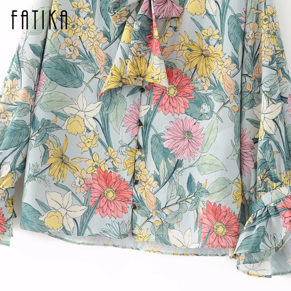 Fatika 2017 Для женщин Топы корректирующие и Блузки для малышек Новый печати шифон