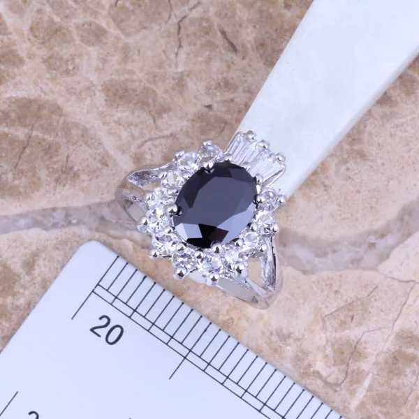 Ценный черный кубический цирконий Белый CZ Посеребренные Ювелирные наборы серьги