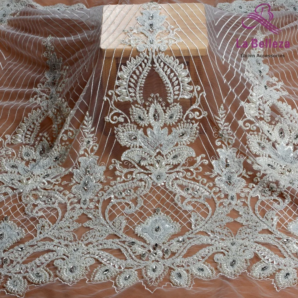 La Belleza 1 ярд Тяжелая ручная работа Бисером кружевная ткань кристалл кружева цвета слоновой кости/золото/темно-синий/красный свадебное платье кружевная ткань 49 ''ширина