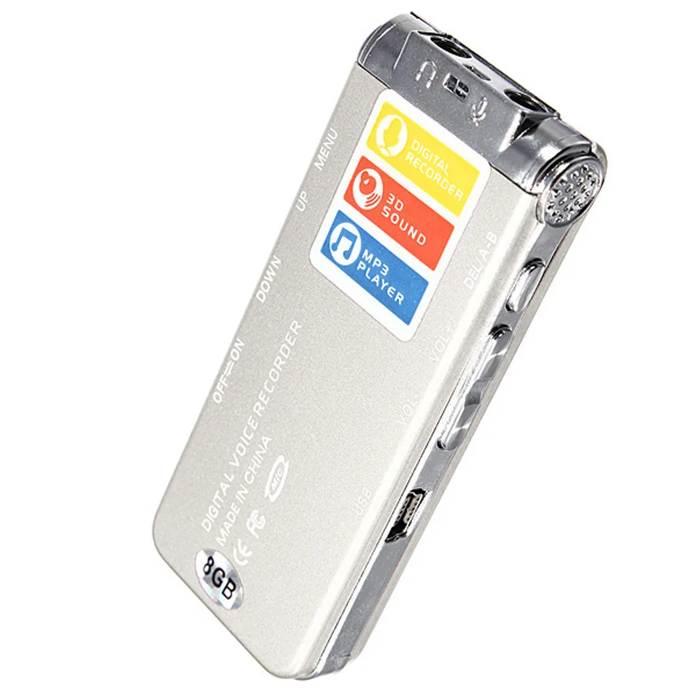 8GB перезаряжаемый стальной цифровой звук, диктофон, диктофон, mp3-плеер, записывающий мобильный флэш-диск