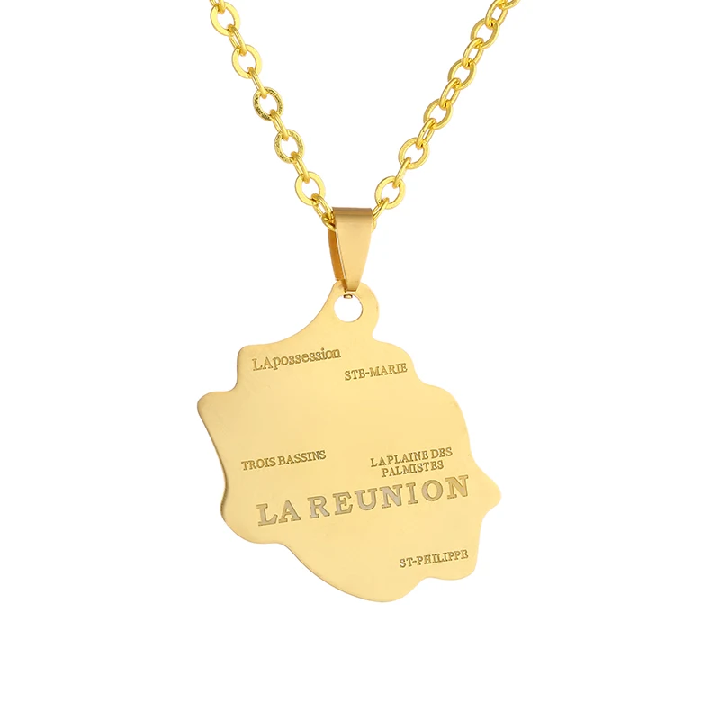 SONYA Map of Lareunion Stainless Steel Pendants Necklace For women Gold Color Jewelry France Bijoux Femme | Украшения и