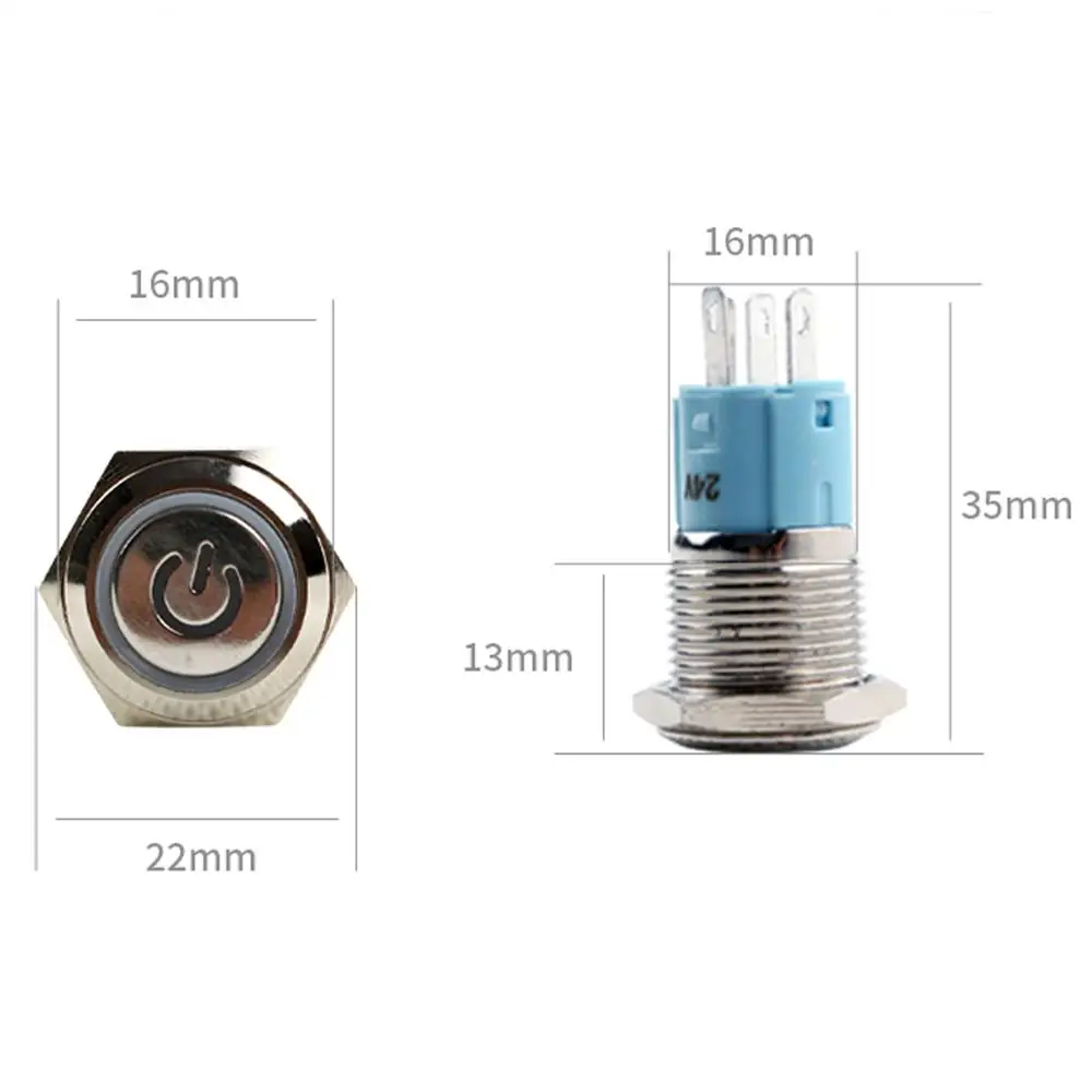 1pc 16 mm Self-locking Metal Button With Light Switch Voltage 5V 12V 24V 220V Current Waterproof Rust Power Label | Строительство и