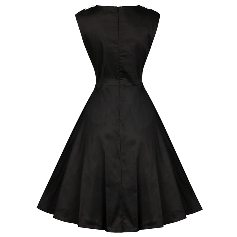 Женщины винтаж хепберн стиль линии платья 100% хлопок кружево украшение кнопка o