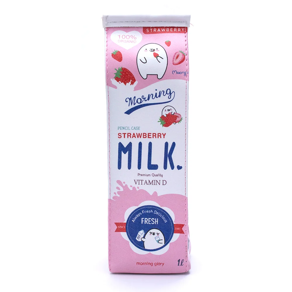 Pink 1 шт., креативный пенал из искусственной кожи, чехол с имитацией молочной коробки, милый пенал, чехол кавайные канцелярские школьные принадлежности, детский подарок - Color: Pink
