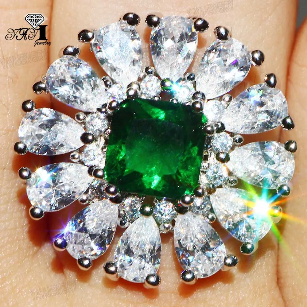 Ювелирные изделия YaYI Принцесса Cut 7 9 CT ЗЕЛЕНЫЙ цирконами серебряные Цвет