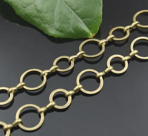 Free shipping!!!20m/lot hand-made Copper material 6mm circle +8mm circle bronze chain