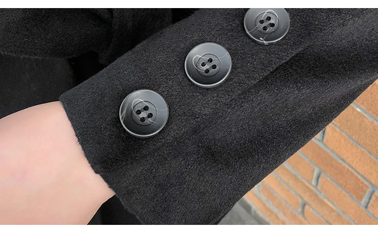 

Autumn and winter long section small coat female 2019 new high-end Heben wind long sleeve solid color black woolen coat A89
