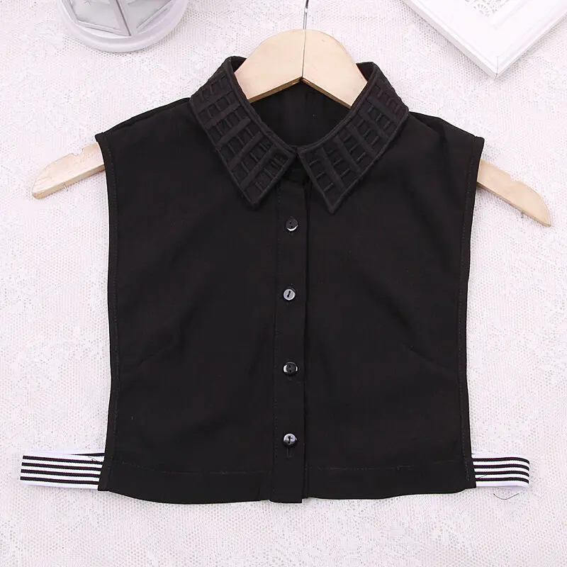 Женская блузка с искусственным воротником белая шифоновая в клетку со съемным