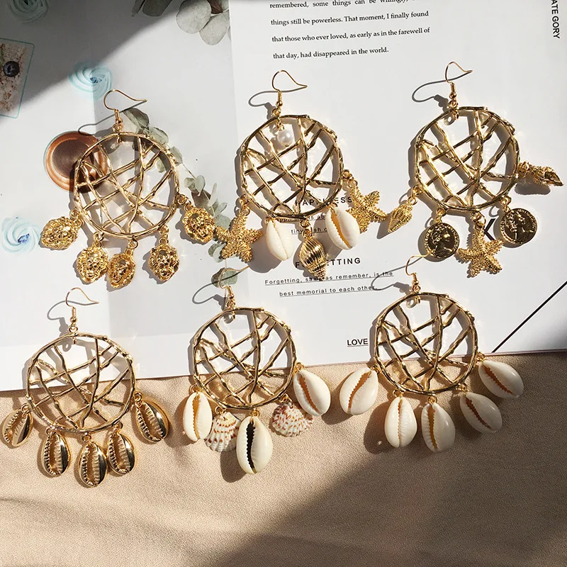 Женские Висячие серьги в богемном стиле золотые висячие с подвеской виде