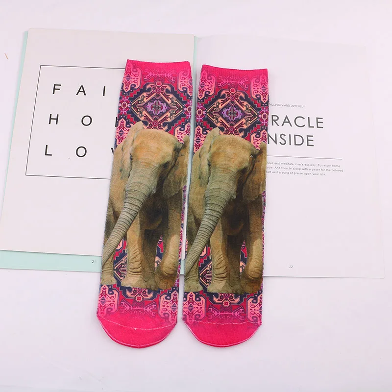 Бирюзовый Новинка, милые женские гольфы с 3D принтом, socken damen, модные женские забавные женские носки с котом, 30 см, художественные носки, забавные носки - Цвет: Бирюзовый