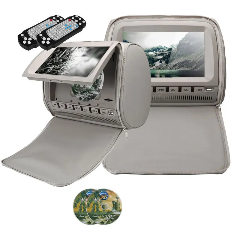Grey No Headphone Cemicen 2 шт. 9 дюймов Автомобильный подголовник монитор DVD видео плеер 800x480 на молнии TFT ЖК-экран с ИК FM USB SD динамик игра - Цвет: Grey No Headphone