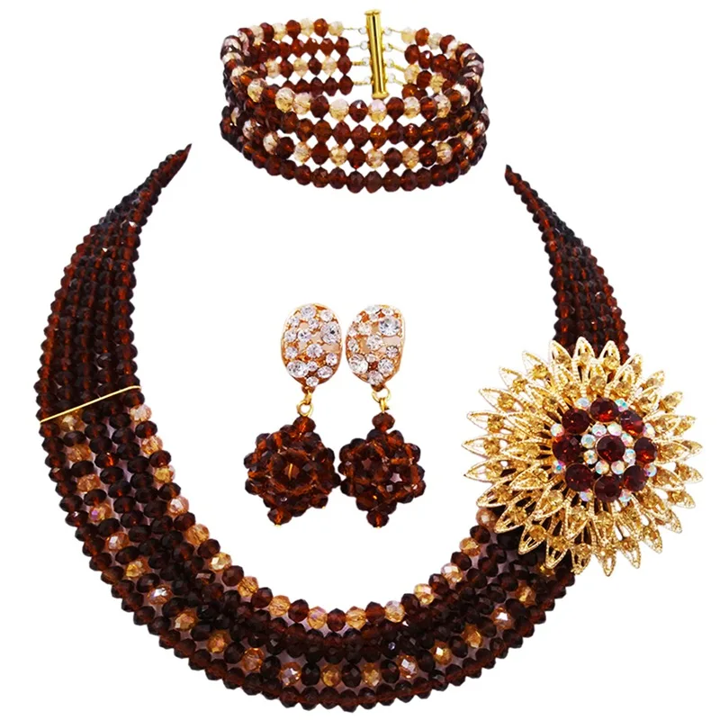 

New Season Popular Brown Gold AB Lady Party Jewelry Crystal Beads Necklace for Party and Daily 5C-ST-06