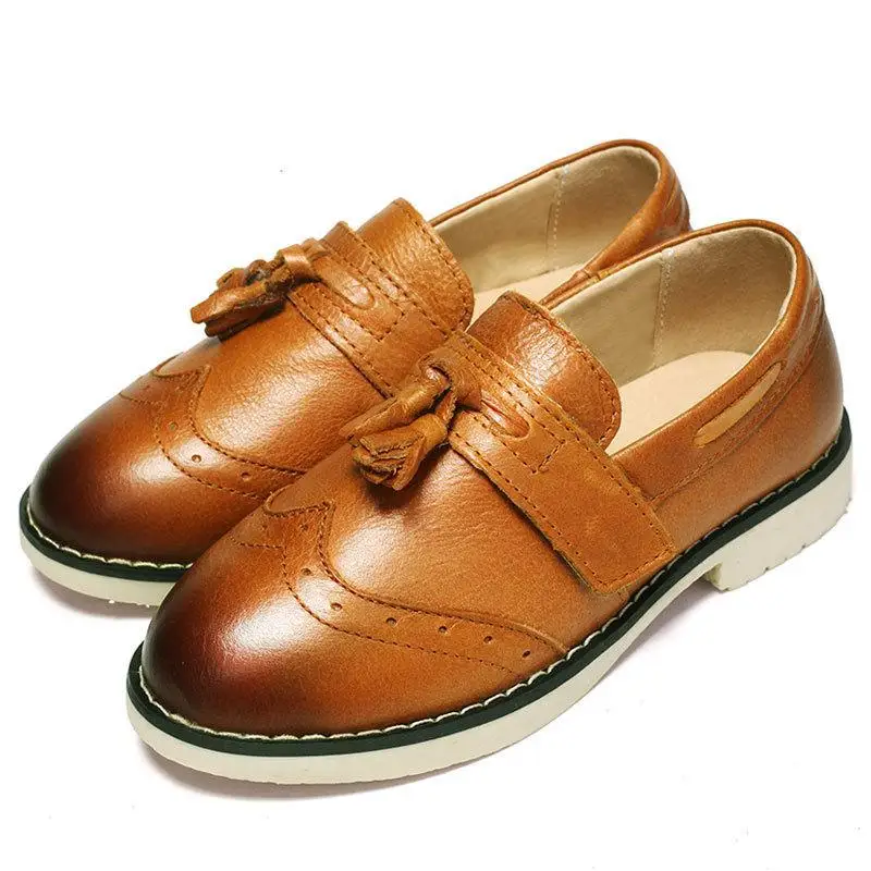 Boys Wedding Leather Shoes for Children Genuine Leather Dress School Shoes Kids Low-heel Oxford Shoes Rubber Sole Pigskin Inside - Цвет: Yellow