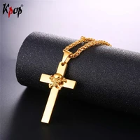 kpop stainless steel skullskeleton cross pendents gold color concise necklace for women men jewelry wholesale necklaces p2560