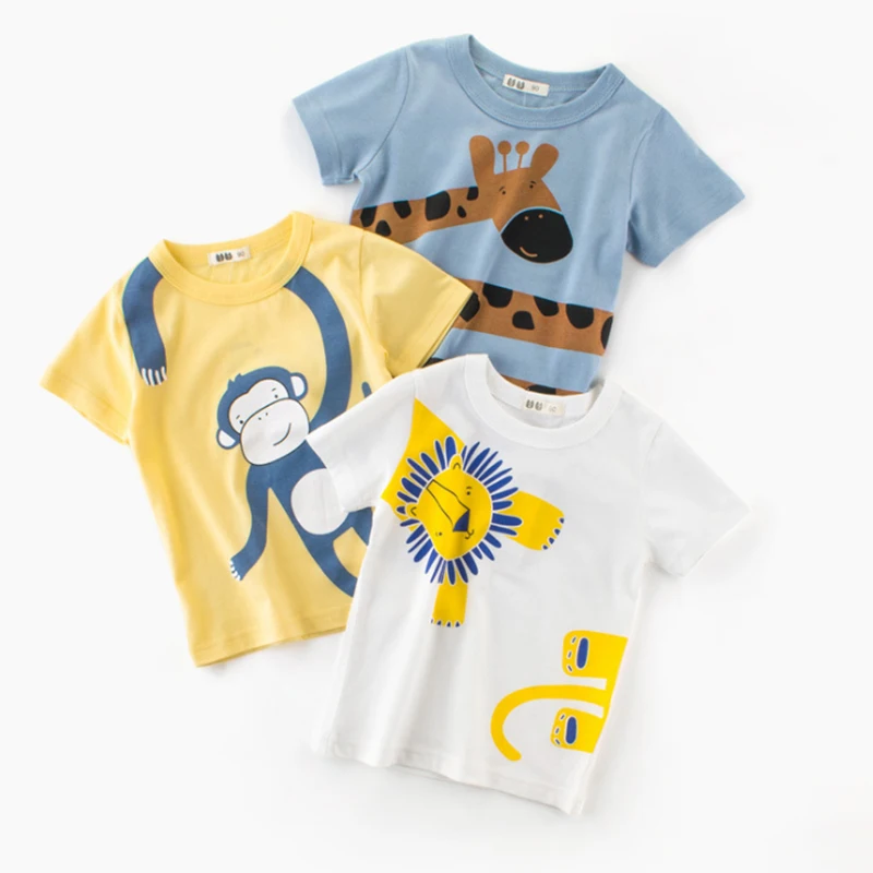 

BINIDUCKLING Kids Boys Clothes Cotton T-Shirt+Shorts Cartoon Animal Pattern Outfits Children Boys Summer Clothing Set