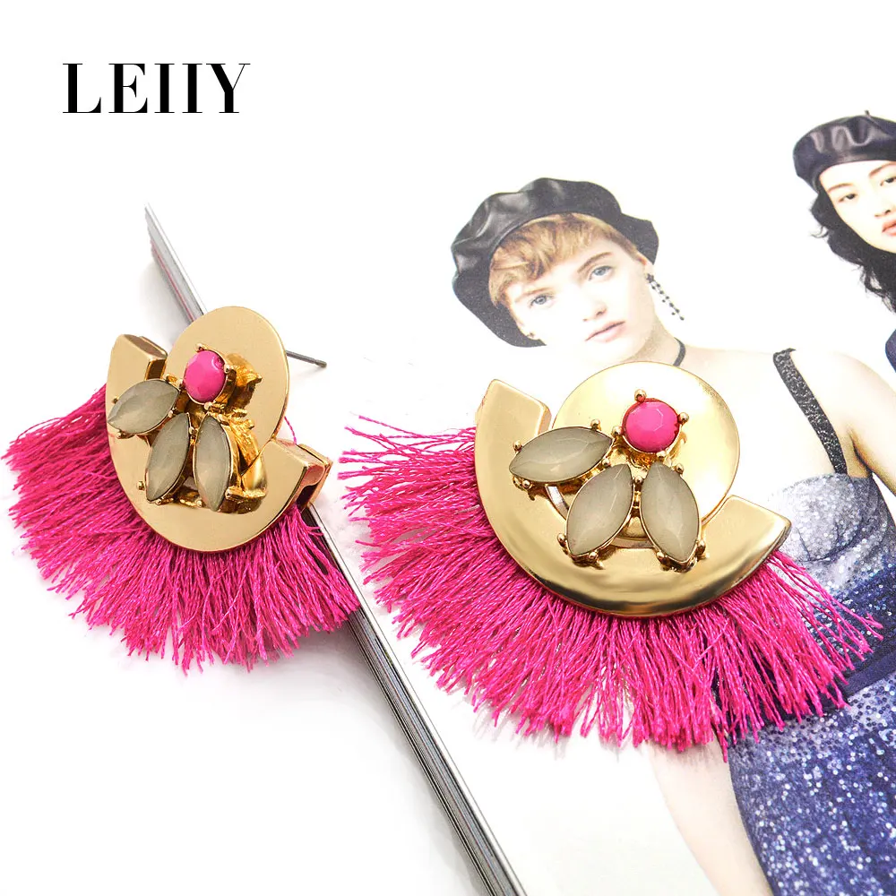 Leiiy Богемия Акриловые горный хрусталь геометрические кисточкой Висячие серьги с