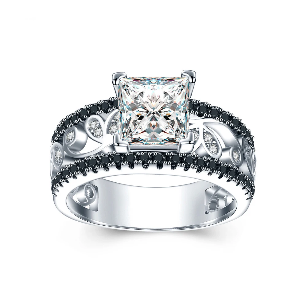 UFOORO sterling silver wedding ring Finger Beautiful Jewelry Romantic BLACK zircon Ring For girl gift C020 | Украшения и