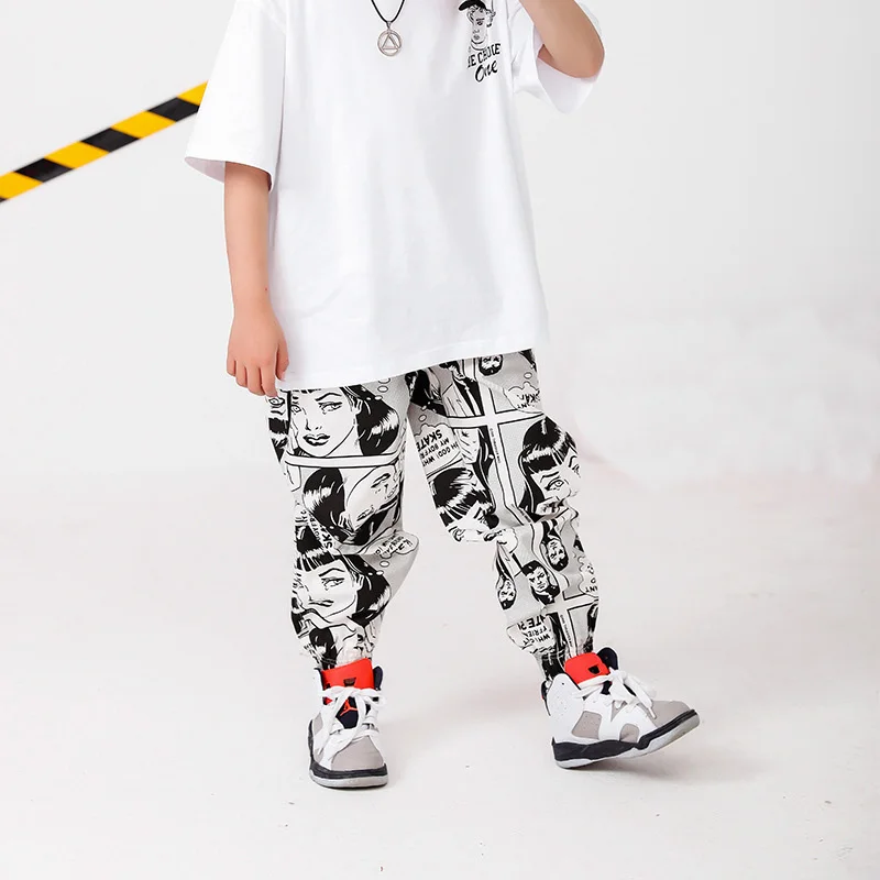 cartoon pants Детская одежда в стиле хип-хоп Футболка большого размера повседневные штаны для бега с героями мультфильмов для девочек и мальчиков, танцевальные костюмы, одежда для бальных танцев - Цвет: cartoon pants