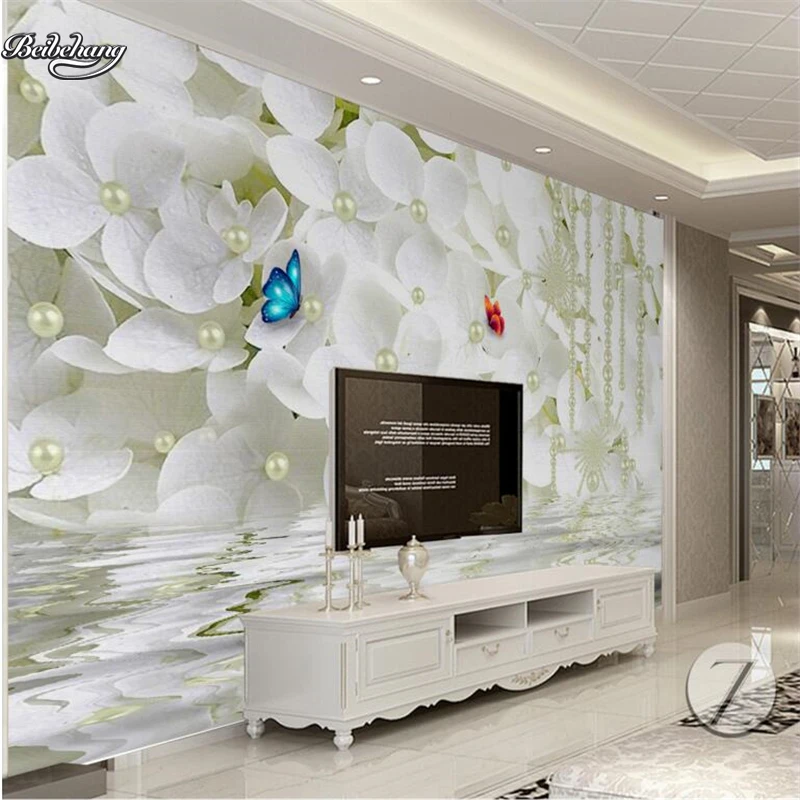 3d красивый Европейский жемчуг цветок ТВ фон на заказ большой fresco нетканый