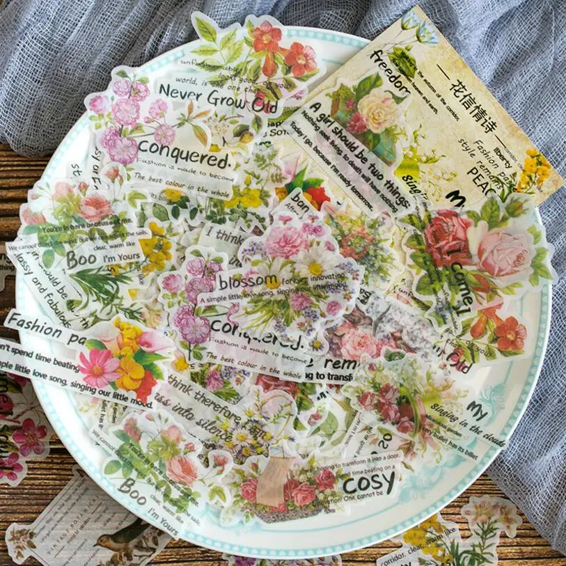 60 шт./лот винтажные Цветочные наклейки для дневника журнала бумажные ярлыки