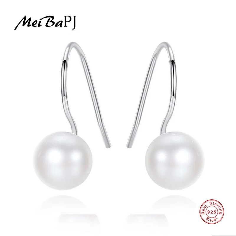[MeiBaPJ] Wholesale Price Natural Pearl Stud Earrings Real 925 Sterling Silver Fashion for Women | Украшения и аксессуары