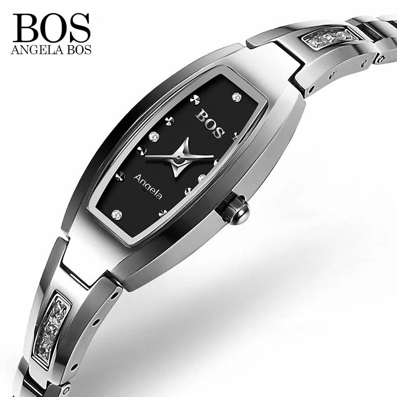 Роскошные женские часы ANGELA BOS с вольфрамовым стальным сапфиром ударопрочные