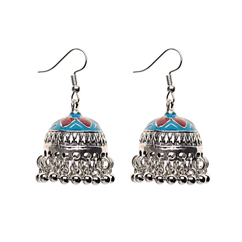 HXE066-3 TopHanqi индийские цыганские украшения Jhumka, серебряные, Boho, винтажные Этнические женские серьги, полые Висячие серьги для женщин - Окраска металла: HXE066-3