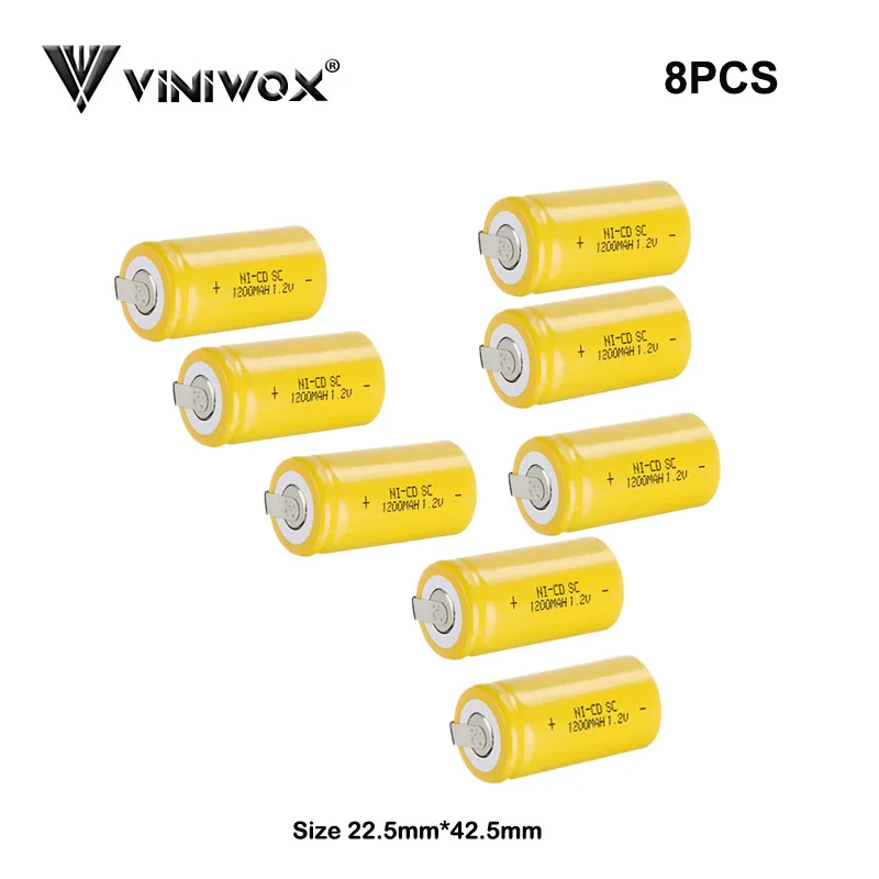 8PCS Фонарик, электроинструмент, аккумулятор, 1,2 в, SC 1200 мАч, NI-CD, NICD, аккумуляторы для 6 в, 7,2 в, 9,6 в, 12 В, аккумуляторные батареи - Цвет: 8PCS
