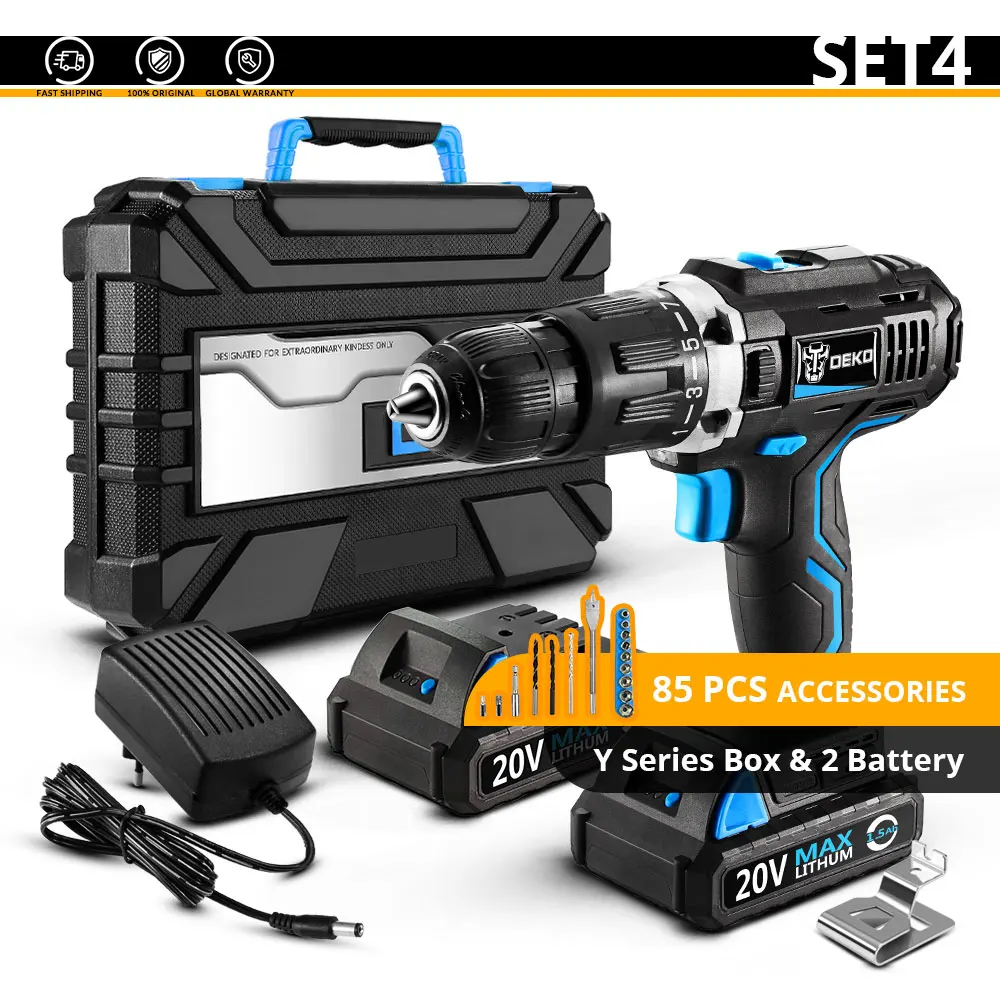 SET4 DEKO GCD20DU3 20 В Макс литиевая батарея DIY драйвер питания переменная скорость электрическая отвертка ударная аккумуляторная дрель с светодиодный светильник - Цвет: SET4
