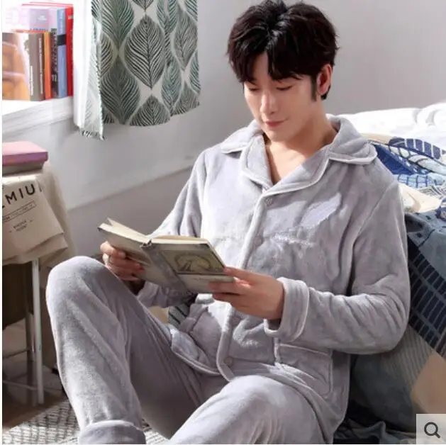 Fashion Brand Luxury Winter Pajamas Men Sleepwear Thick Warm Coral Fleece Mens Pajama Set Male Nightwear Leisure Home Clothing