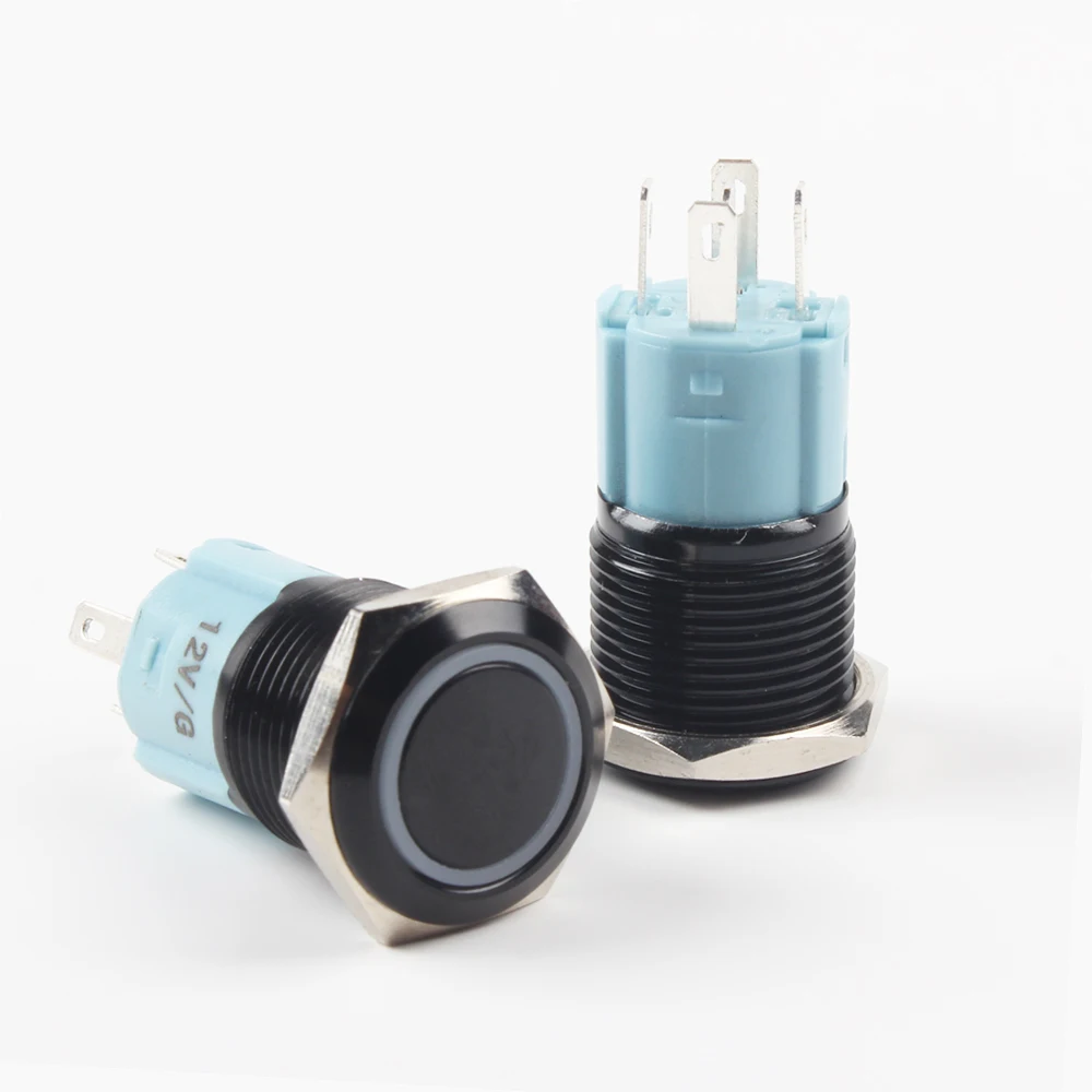 Металлическая кнопка 16 мм водонепроницаемый черный переключатель из оксида