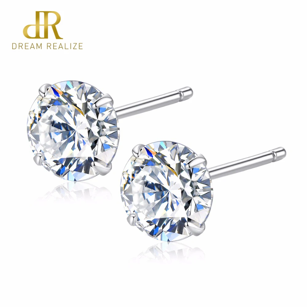 DR Cubic Zirconia Fashion Earrings Leisure Four Claws 3mm/ 4mm/ 5mm/ 6mm Main Zircon Stone 925 Silver Ear Stud | Украшения и