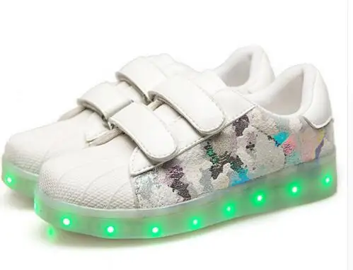 Мальчики девочки светящиеся shoes children with light eur размер 25-40//usb зарядки световой