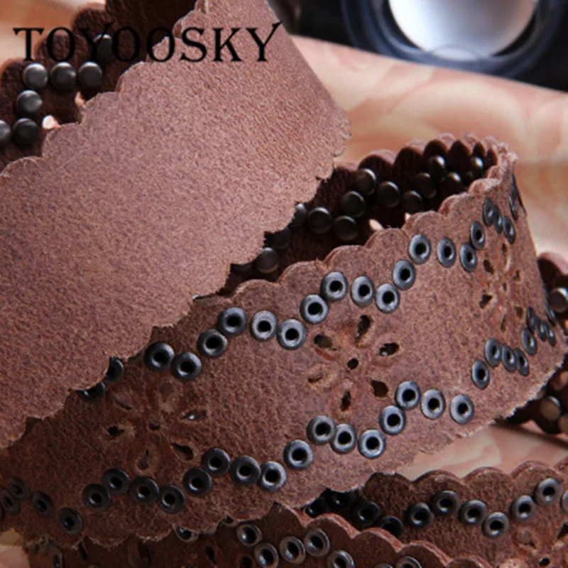

TOYOOSKY Women Black Cowskin Western Hollowing Out Waist Belt Pin Buckle Waistband New Hot Belts for Women Luxury Designer Brand
