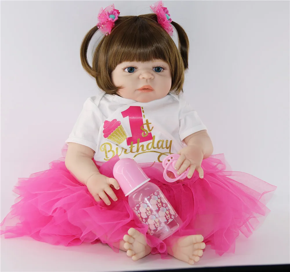 

22" NPK newborn girl doll full body silicone reborn baby dolls kids bath doll toys Bebes reborn com corpo de silicone menina