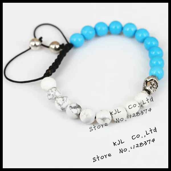 Новинка 2017 модная веревочная цепочка браслет из белого камня howlite с головой Будды