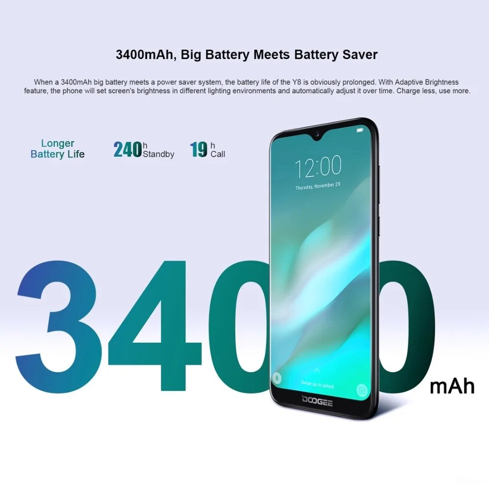 DOOGEE Y8 3 ГБ+ 32 ГБ четырехъядерный смартфон 6," экран капли воды две sim-карты 4G мобильный телефон Android 9,0 мобильный телефон