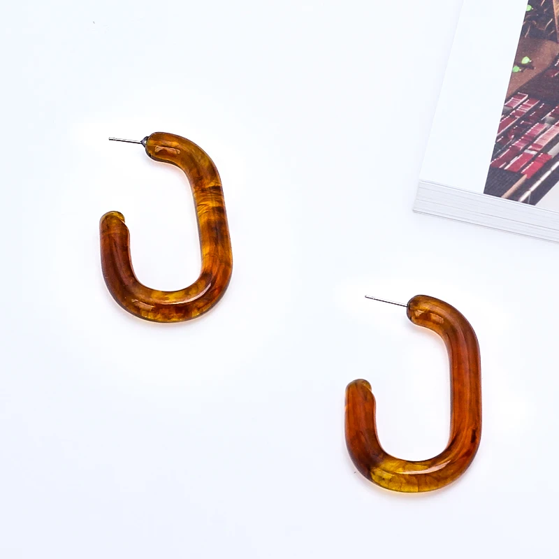 8Seasons Punk Style Coffee Color Resin U-Shaped Drop Earrings For Women Club Party Simple Dangle Jewelry Accessories | Украшения и