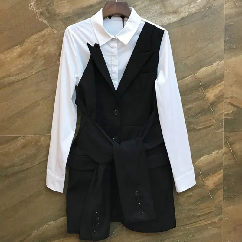 TWOTWINSTYLE лоскутное женские платья для женщин Высокая талия с длинным рукавом