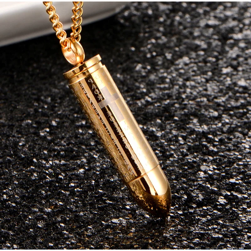 Punk Bullet Pendant Necklaces For Men Cross &amp Bible Design Box Link Chain 3 Colors God Bless You Personality Gift | Украшения и