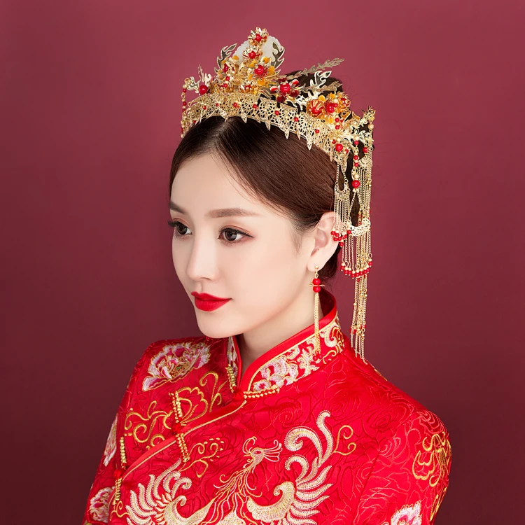 

Overseas Chinese bride headwear Phoenix crown wedding dress hairs wear accessories ancient costume Han accessories
