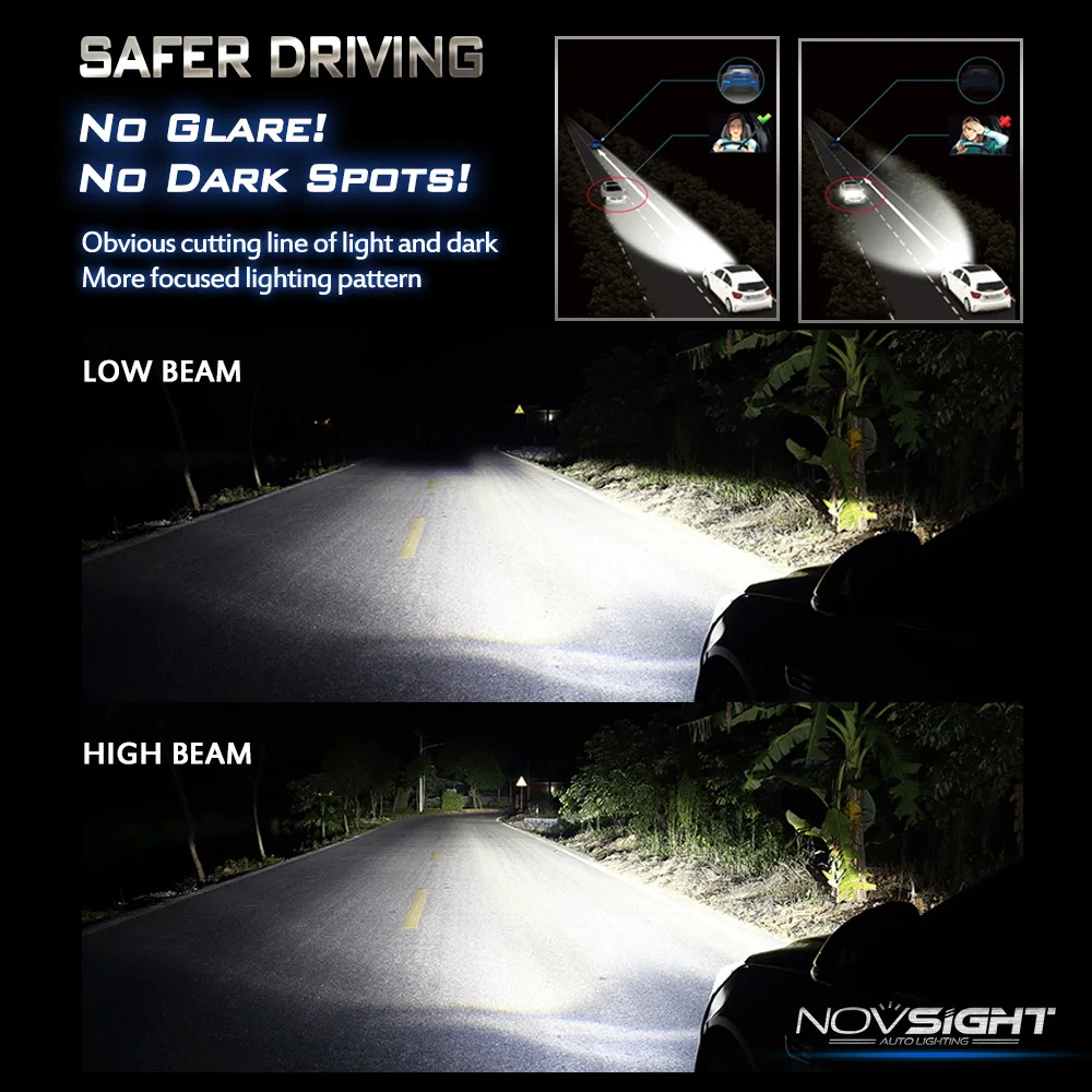 

NOVSIGHT Car Headlight H4 Hi/Lo Beam LED H7 H1 H3 H8 H9 H11 H13 9005 9006 9007 50W 10000lm 6500K Auto Headlamp Fog Light Bulbs