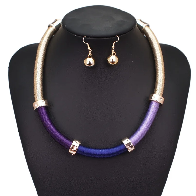 

Bk Bohemia Wrap Wire Choker Necklaces for Women Wedding Jewelry Statement Alloy Chain Bib Collar Necklace Earrings Sets