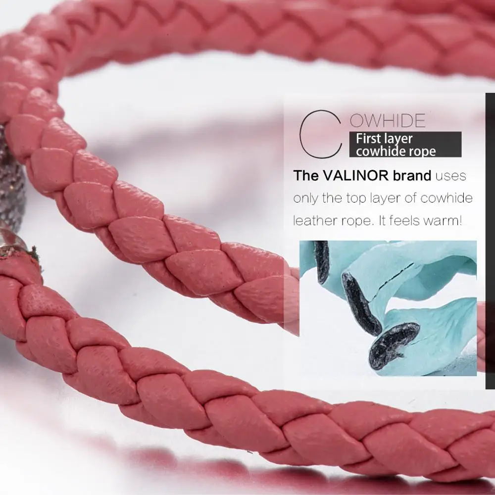 Кожаный браслет с замком 925 пробы розовый циркон в форме сердца 12 цветов на выбор