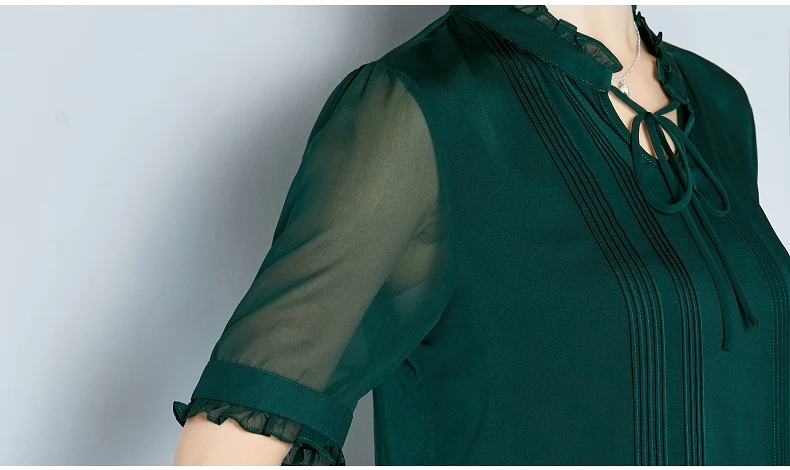 AYUNSUE, летняя мода, натуральный шелк, Blusas Mujer De Moda,, элегантная повседневная женская блузка с v-образным вырезом, женский топ с коротким рукавом S19X258