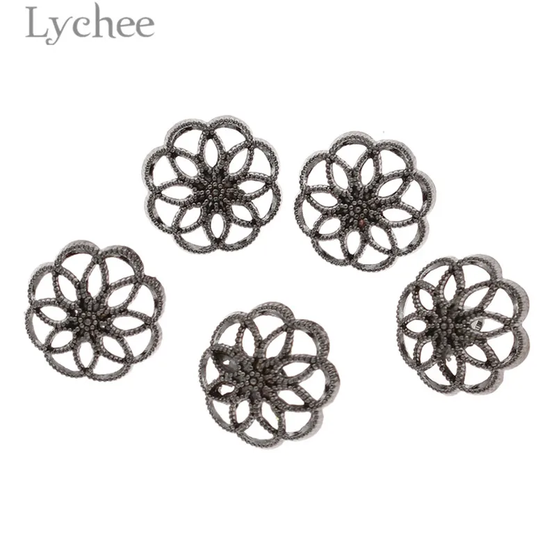 Lychee Life 5 шт. 15 мм/18 мм полые цветочные пуговицы золотого цвета металлические