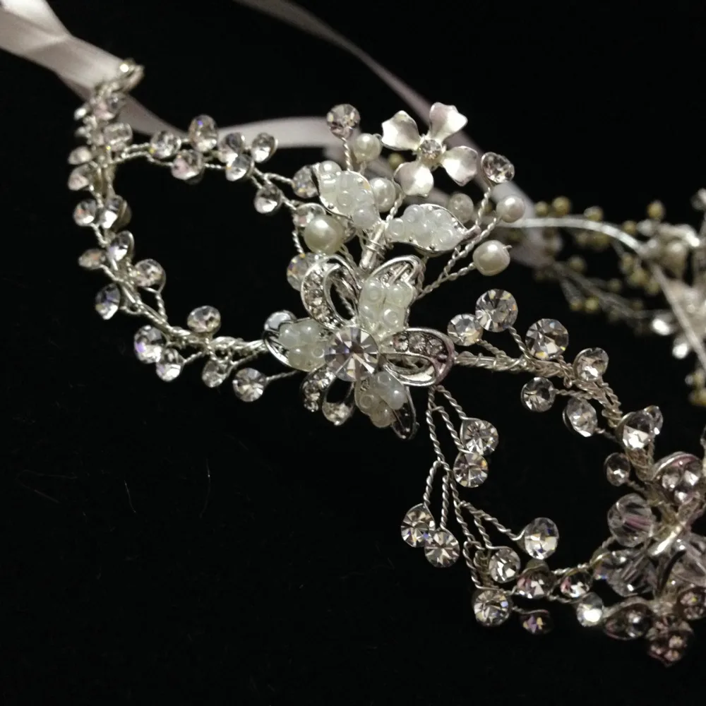 6 шт./лот Кристалл атласная лента волос лоза свадебная корона цветочный горный