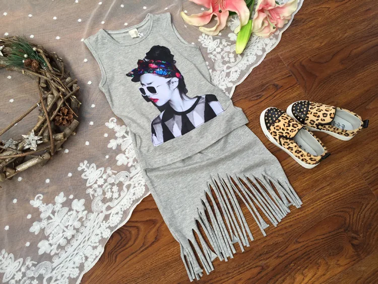 Новый модный детский летний комплект одежды для девочек с кисточками рубашка